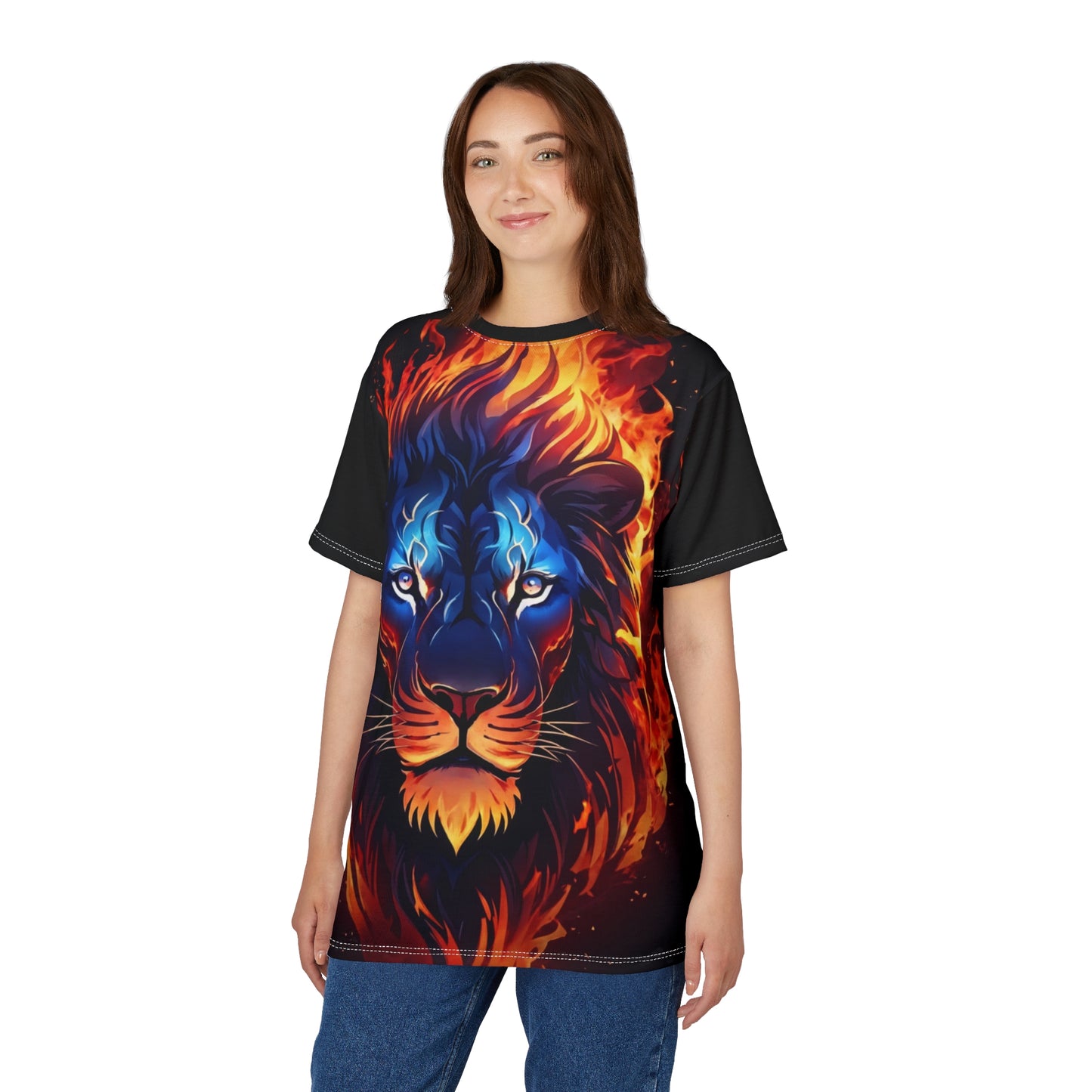 Flame Lion Unisex Graphic Tee – All-Over Print Statement Shirt