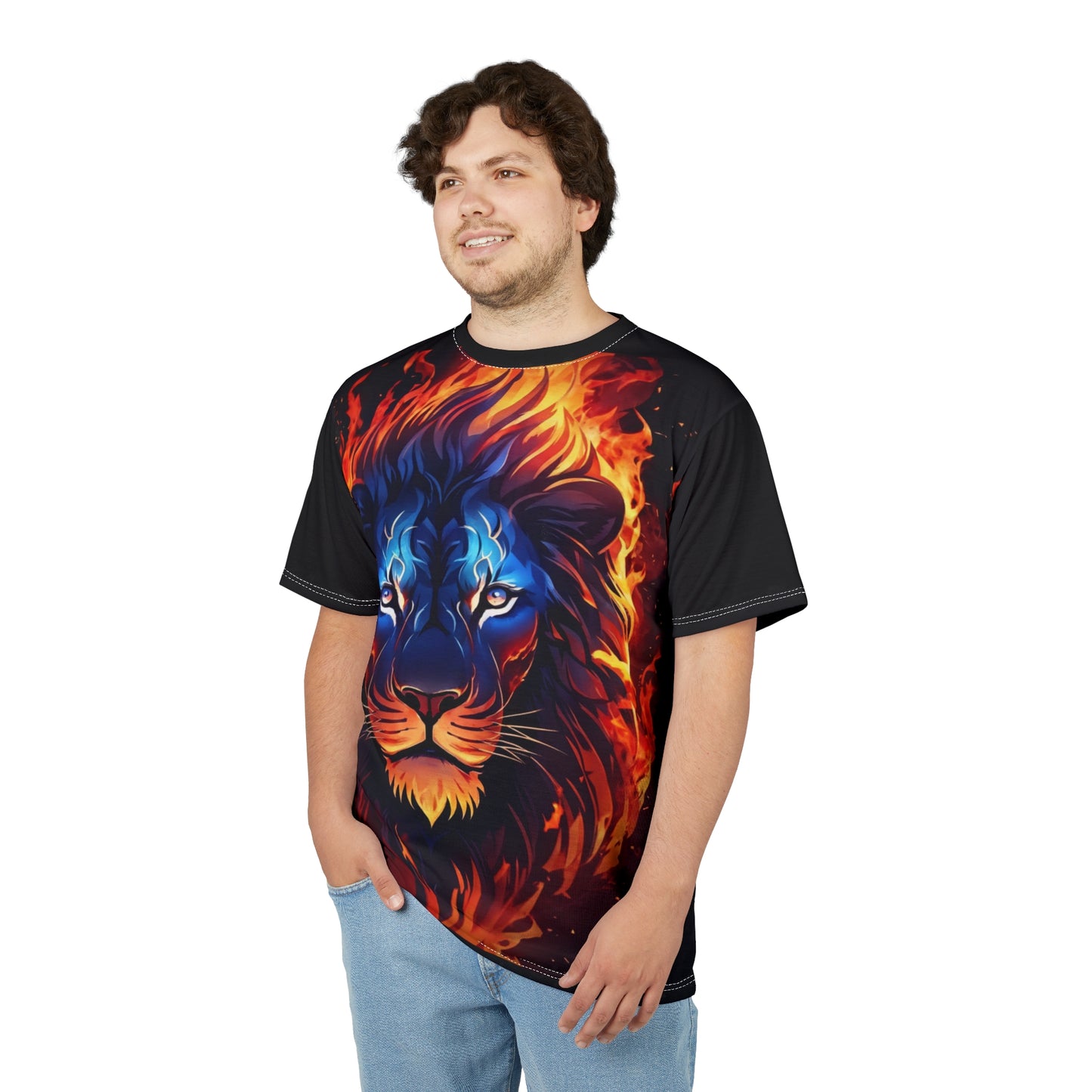 Flame Lion Unisex Graphic Tee – All-Over Print Statement Shirt