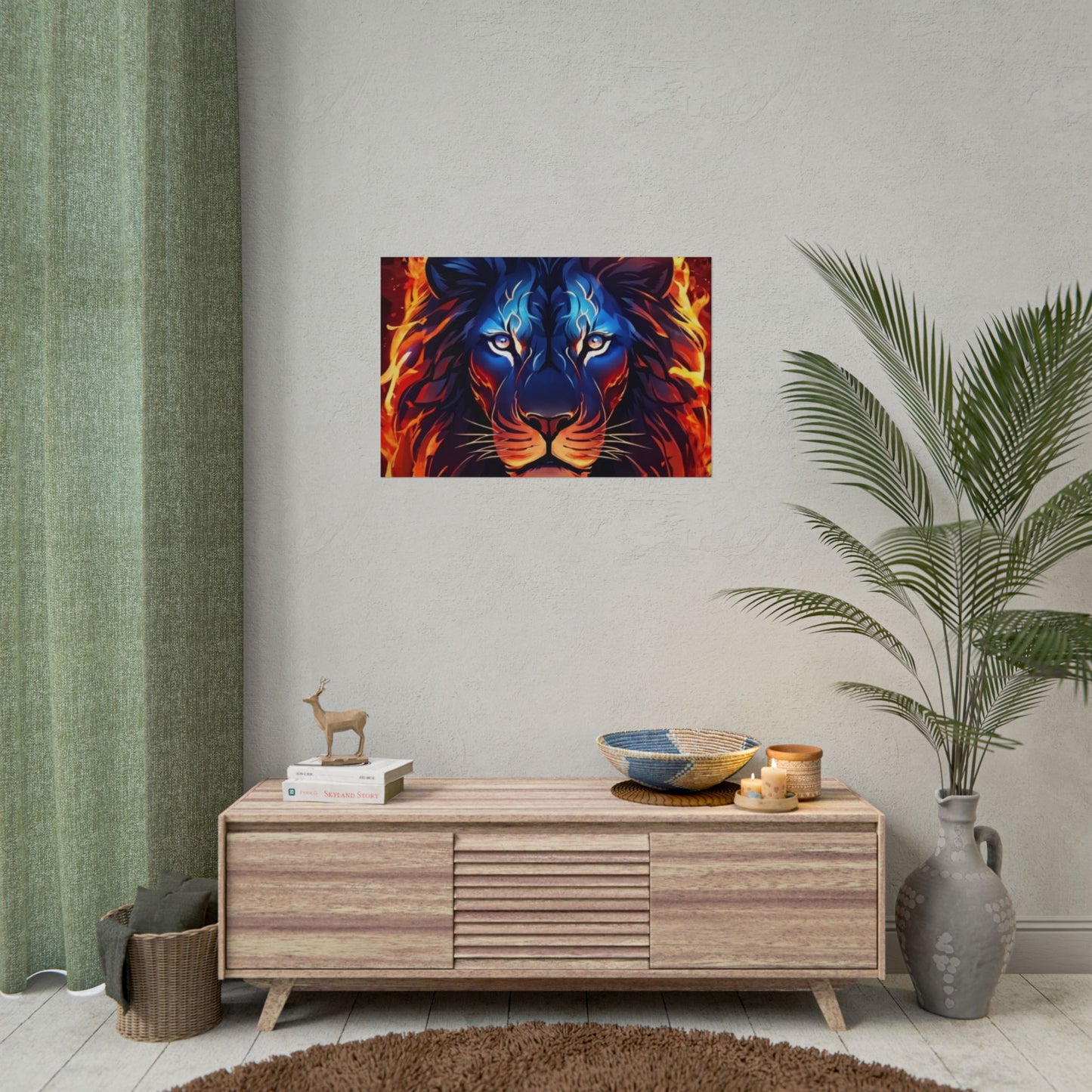 Flaming Lion Wall Art Print – Fierce Fire Lion Artwork, Bold Animal Decor, Powerful Lion Poster, Modern Statement Wall Art