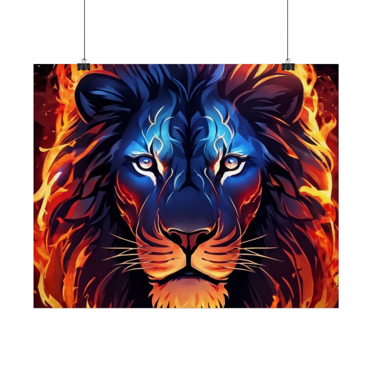 Flaming Lion Wall Art Print – Fierce Fire Lion Artwork, Bold Animal Decor, Powerful Lion Poster, Modern Statement Wall Art