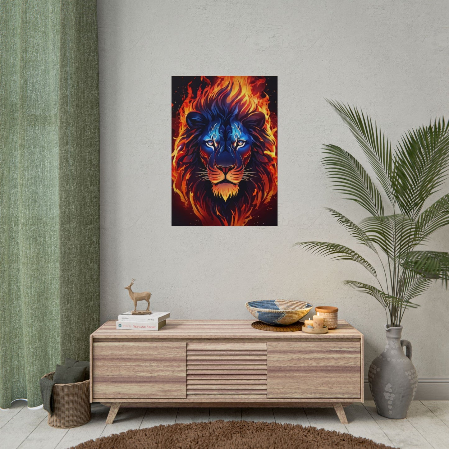 Flaming Lion Wall Art Print – Fierce Fire Lion Artwork, Bold Animal Decor, Powerful Lion Poster, Modern Statement Wall Art