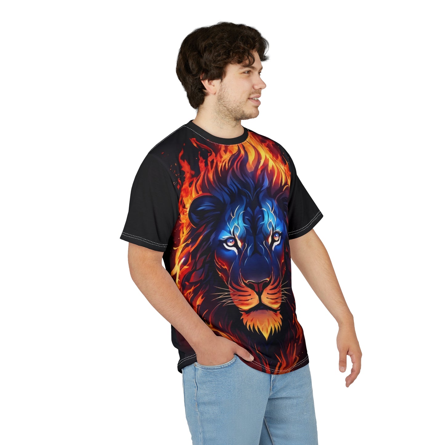 Flame Lion Unisex Graphic Tee – All-Over Print Statement Shirt