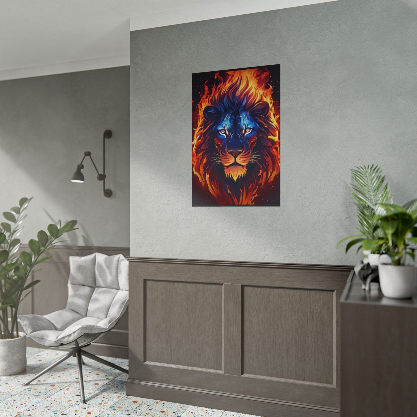 Flaming Lion Wall Art Print – Fierce Fire Lion Artwork, Bold Animal Decor, Powerful Lion Poster, Modern Statement Wall Art
