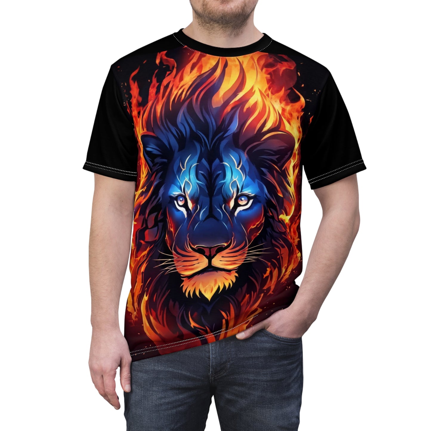 Flame Lion Unisex Graphic Tee – All-Over Print Statement Shirt